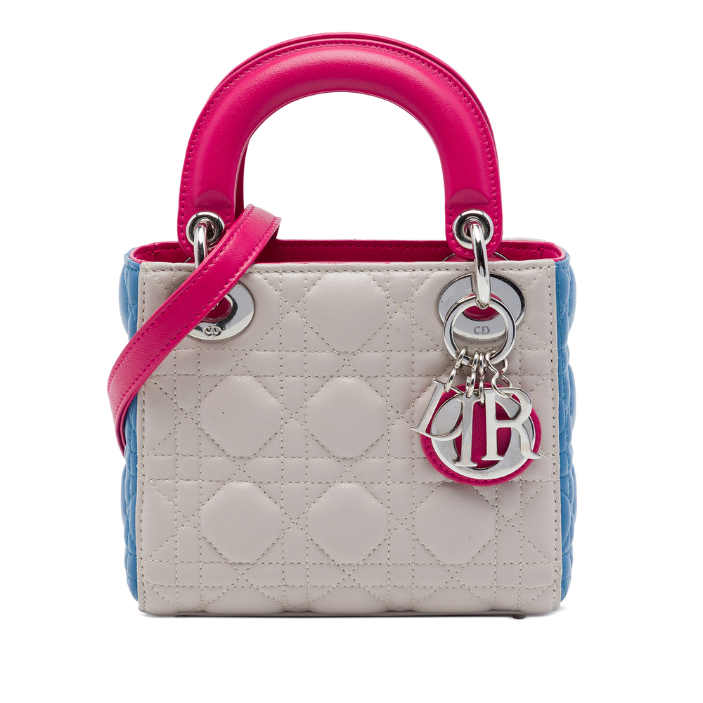 Pre-Loved Dior Mini Tricolor Lambskin Cannage Lady Dior